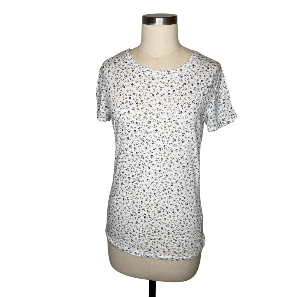 STATESIDE Floral Supima Cotton Tee Womens Size Medium White Blue Ditsy SS Dainty